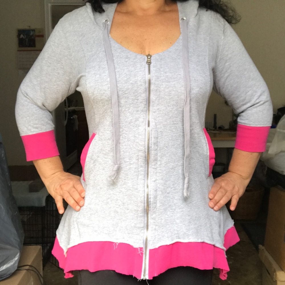 Gray zip up hoodie with hot pink trim XL